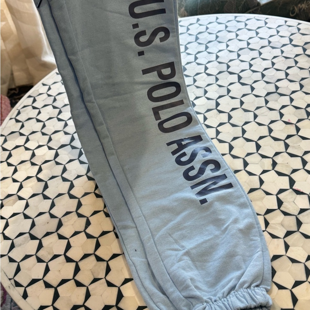 💙🔹 U.S. Polo Assn. Light Blue Track Joggers with Navy Logo 🔹💙 - Picture 3 of 4